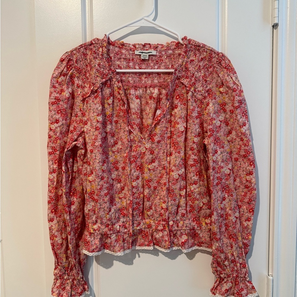 American Eagle Outfitters Floral Peasant Blouse - Red, Pink